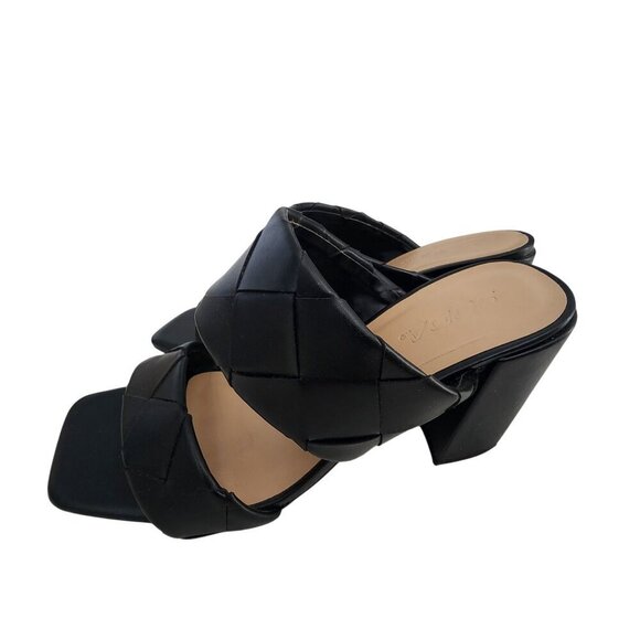 Soda Black Woven Heeled Mules For Women Size 9  Square Toe Block Heel - Picture 4 of 15